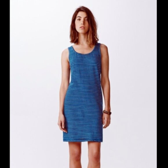 Faherty Small Striped Indigo Dyed Cotton Tank Sleeveless Dress Midi READ DESC - Picture 1 of 10